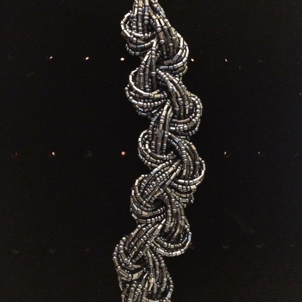 Beaded Braided Bracelet Modern Knot Style Grey A50